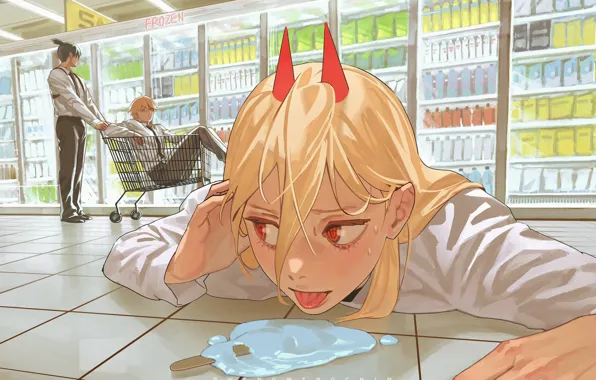 Girl, the demon, guys, Power, shop, hyouka, Chainsaw Man, Denji