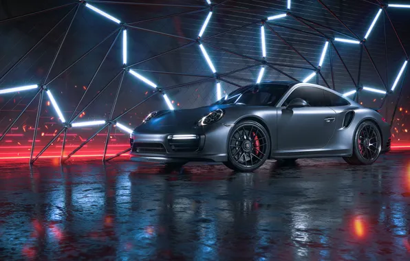 Auto, 911, Porsche, Neon, Machine, Grey, Porsche 911 Turbo, Rendering