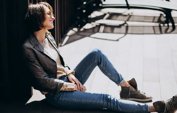 Woman, young, model, outside, posing, jacket