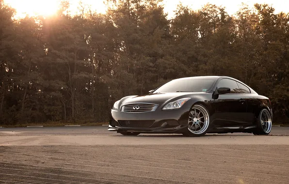 The sun, trees, black, Infiniti, black, Blik, infiniti, G37