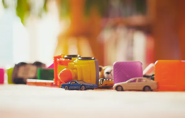 Cubes, carpet, toys, models
