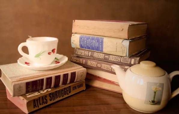 Cup, Dishes, Books, Kettle, Books