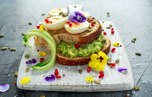 Food, eggs, bread, Pansy, sandwich, sandwich, cutting Board