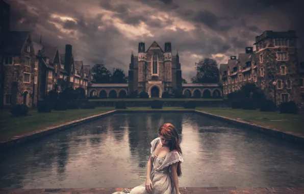 Picture girl, clouds, castle, dress, Shelby Robinson