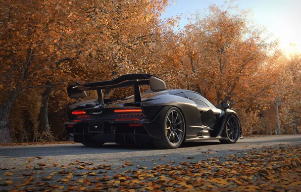 McLaren, Auto, Black, Autumn, Machine, Supercar, Rendering, Senna