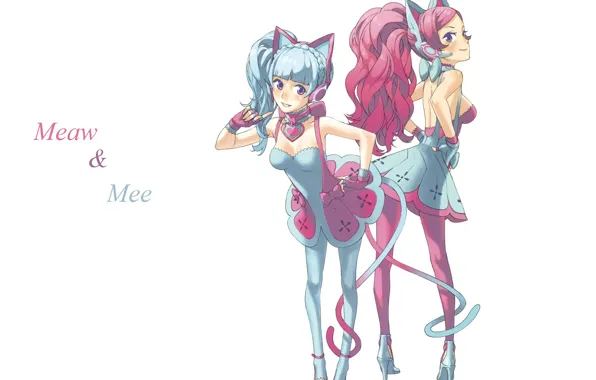 Neckline, corset, vocaloid, blue hair, friend, pink hair, the vocaloids, cat ears
