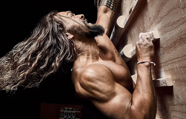 Actor, long hair, Jason Momoa, Jason Momoa, climbs up, muscle