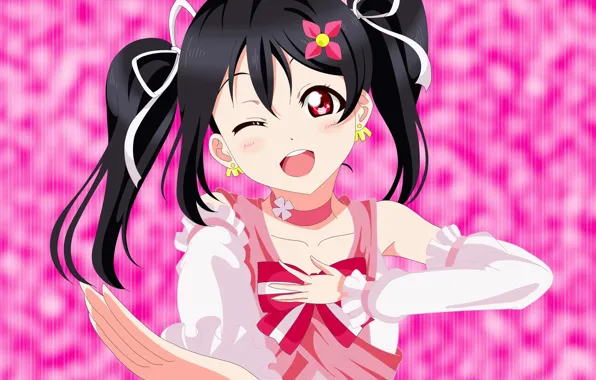 Background, earrings, art, girl, barrette, Love Live School Idol Project, bright pink, Living love