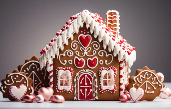 Pattern, cookies, Christmas, New year, house, dessert, sweet, glaze
