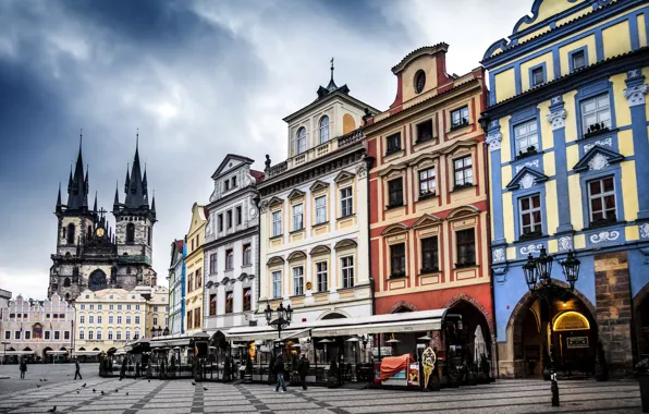 Picture the city, people, building, Prague, Czech Republic, area, tower, architecture