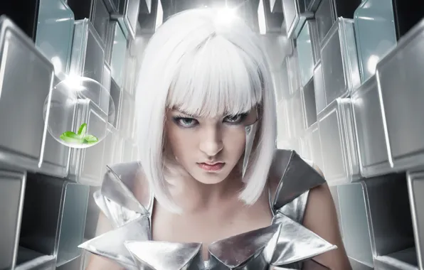 Picture look, art, white hair, Space girl