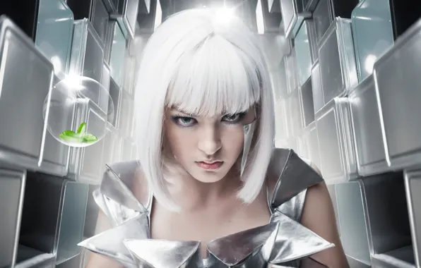 Look, art, white hair, Space girl
