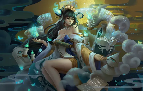 Girl, candle, MAG, book, art, onmyoji, storyteller aoandon