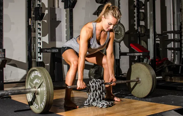 Legs, woman, workout, chains, dumbbell, crossfit, weight lifting