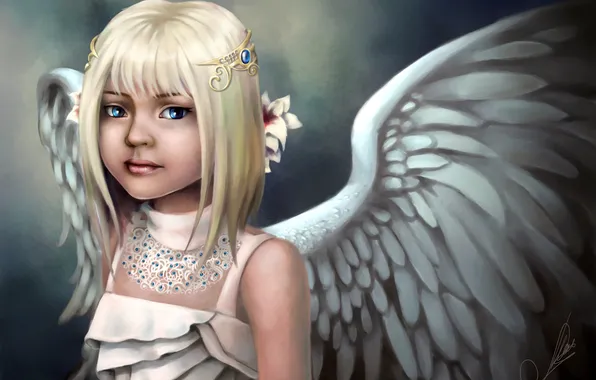 Picture wings, angel, art, girl, Diadema
