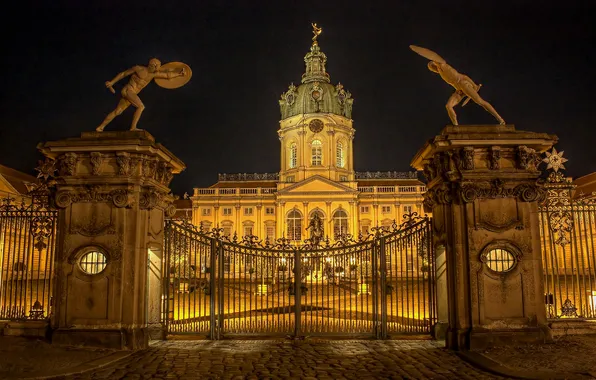 Night, lights, castle, gate, Germany, Berlin, Charlottenburg
