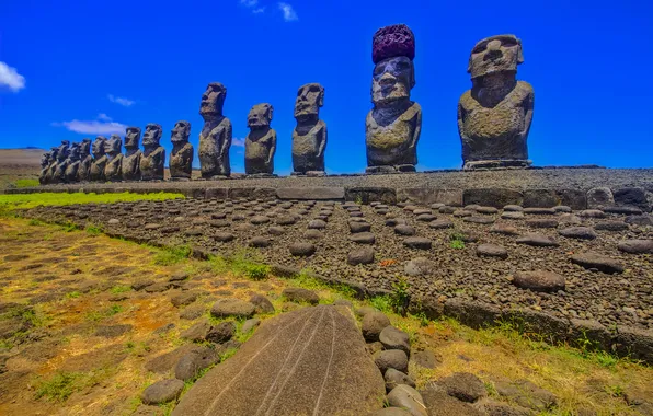 Picture the sky, Easter island, statue, Chile, Rapa Nui, moai