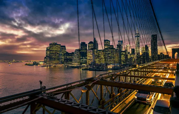 The city, New York, Brooklyn bridge, Manhattan