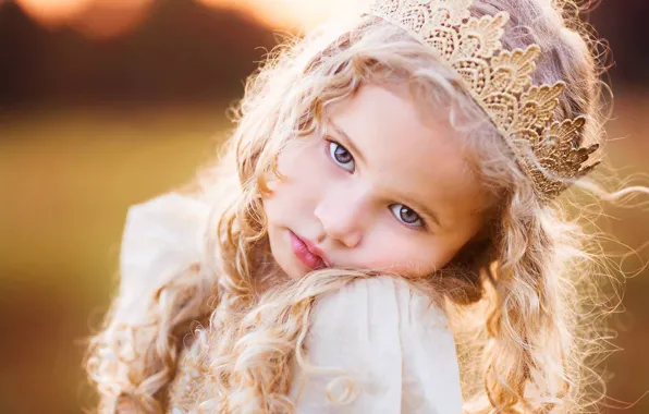 Picture look, mood, crown, girl, curls, face, little Princess