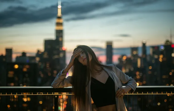 Girl, face, the city, background, hair