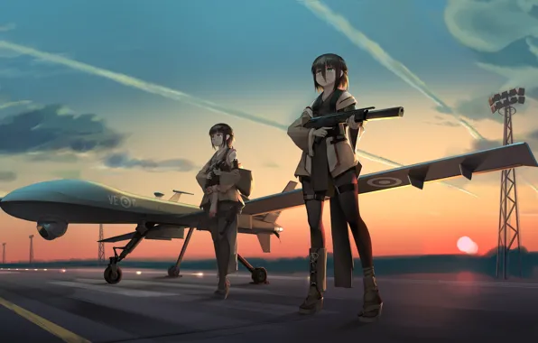 Picture girl, weapons, the plane