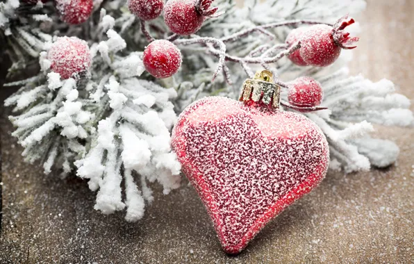 Picture New Year, snow, winter, heart, Christmas, wood, decoration, snowy