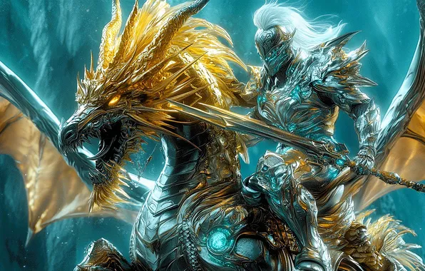 Sword, armor, battle, mouth, rider, knight, digital art, anger
