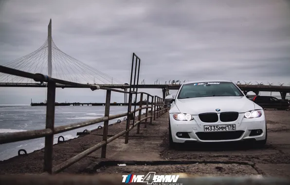 Car, machine, auto, bridge, city, fog, race, bmw