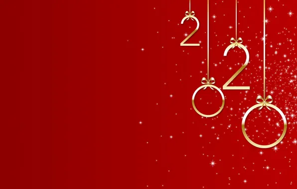 Red, background, New year, Christmas, New Year, bows, 2020