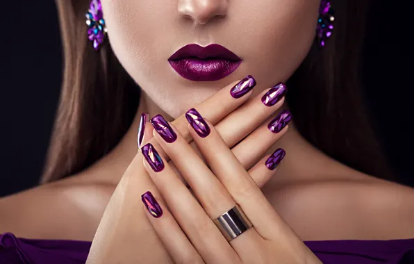 Picture girl, face, style, hands, lipstick, ring, lips, manicure