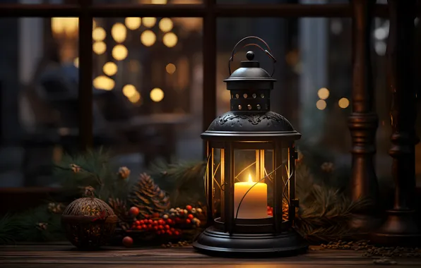 Winter, snow, night, Christmas, lantern, New year, Christmas, night