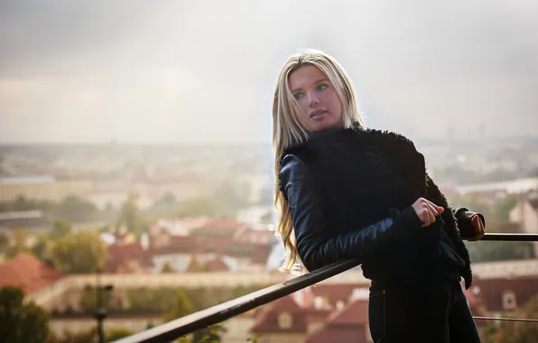 Girl, face, the city, hair, blonde, balcony, cutie