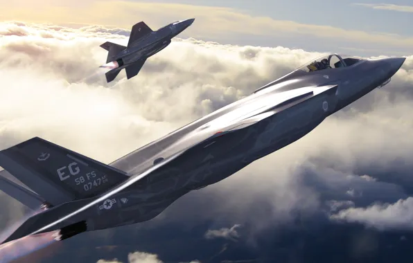 Picture aviation, fighter, art, bomber, the plane, American, Lightning II, F-35