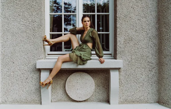 Picture girl, pose, feet, dress, window, shoes, Carina Cara, Andreas-Joachim Lins