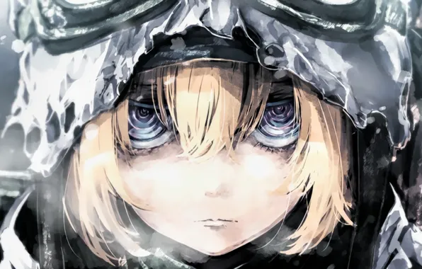 Picture girl, soldier, rain, military, war, eyes, anime, blonde