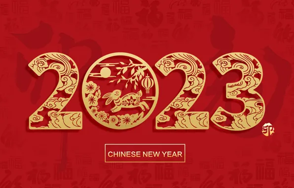 Holiday, the moon, figures, lantern, characters, red background, New Year, Chinese