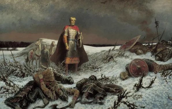 Field, picture, body, warriors, slashing, knights, battle, Kievan Rus