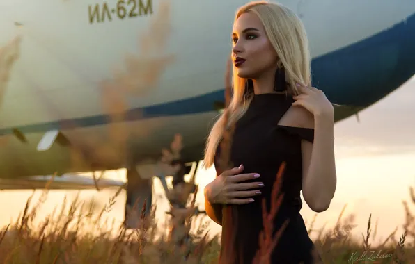 Look, pose, model, hands, makeup, dress, blonde, the plane