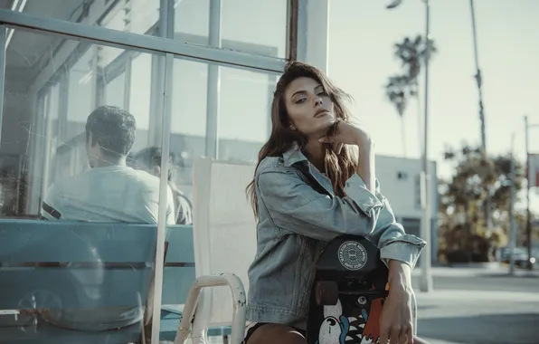 Woman, young, beautiful, model, jacket, long-haired, denim