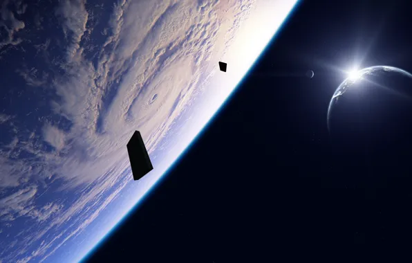 Space, star, planet, satellite, the atmosphere, art, monoliths