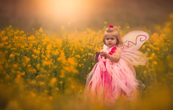Picture flowers, butterfly, wings, girl