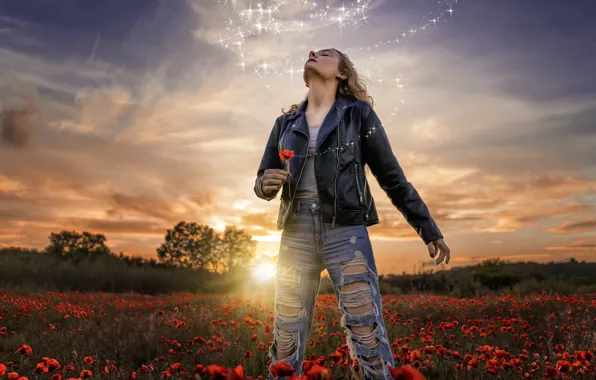 Field, girl, nature, magic, Mac
