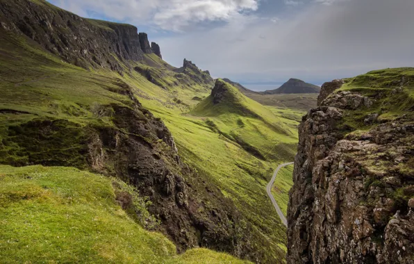 Picture road, sea, summer, the sky, landscape, mountains, nature, green