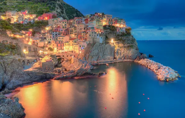Sea, rock, coast, building, home, Bay, Italy, Italy