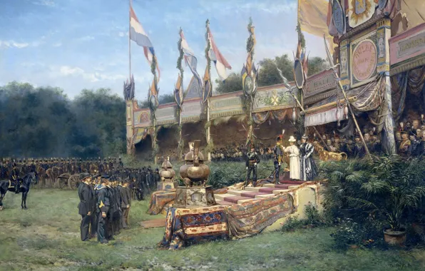 Picture oil, picture, canvas, genre, Presentation Of The Lombok Cross By Queen Wilhelmina, Mari ten Kate