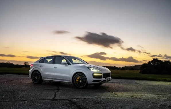 Auto, the sky, sunset, lights, Porsche, Turbo, Cayenne