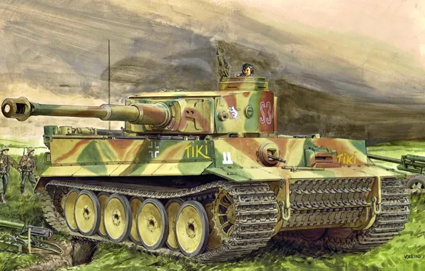 Picture Germany, art, tank, Heavy, The second World war, Machine gun, Tiger I, Ausf.E