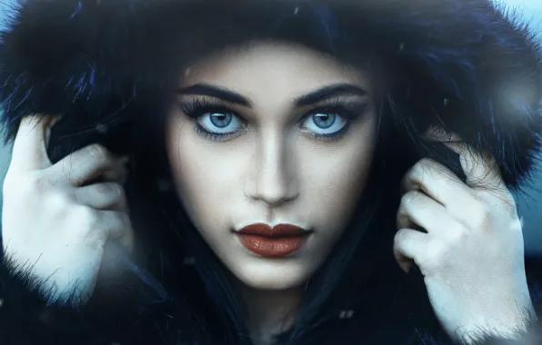 Picture girl, photo, blue eyes, model, lips, face, portrait, hood