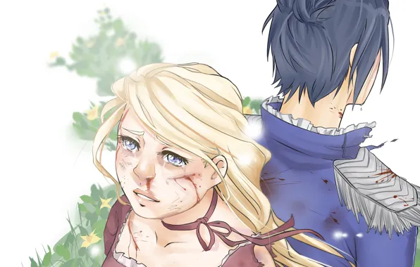 Girl, blood, guy, flowerbed, Katekyo Hitman Reborn, Teacher mafia Reborn!, wounds