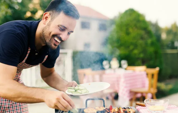 Summer, joy, house, mood, yard, male, grill, cooking